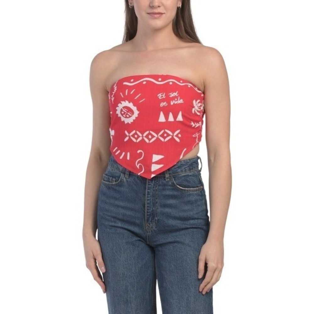 PAPERHEART Linen Blend Handkerchief Tube Top Red Size 8 Boho Summer NWT